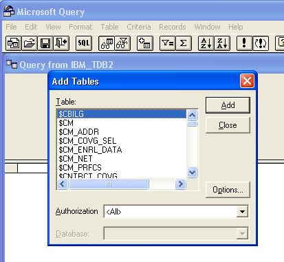Microsoft Query Add Tables